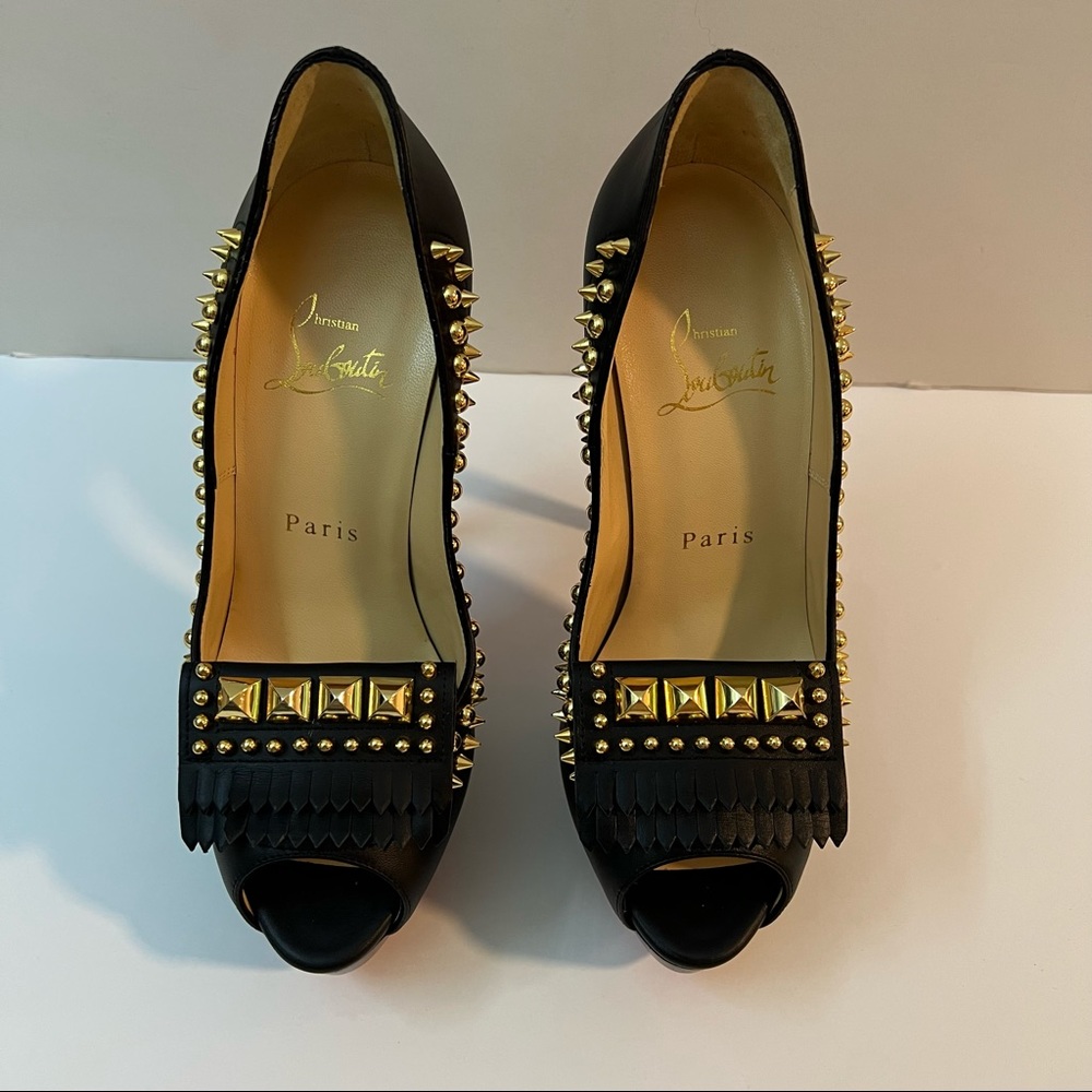 ‼️SOLD‼️ Christian Louboutin Lady Chichi Black leather studded platform peep toe - Picture 4 of 6